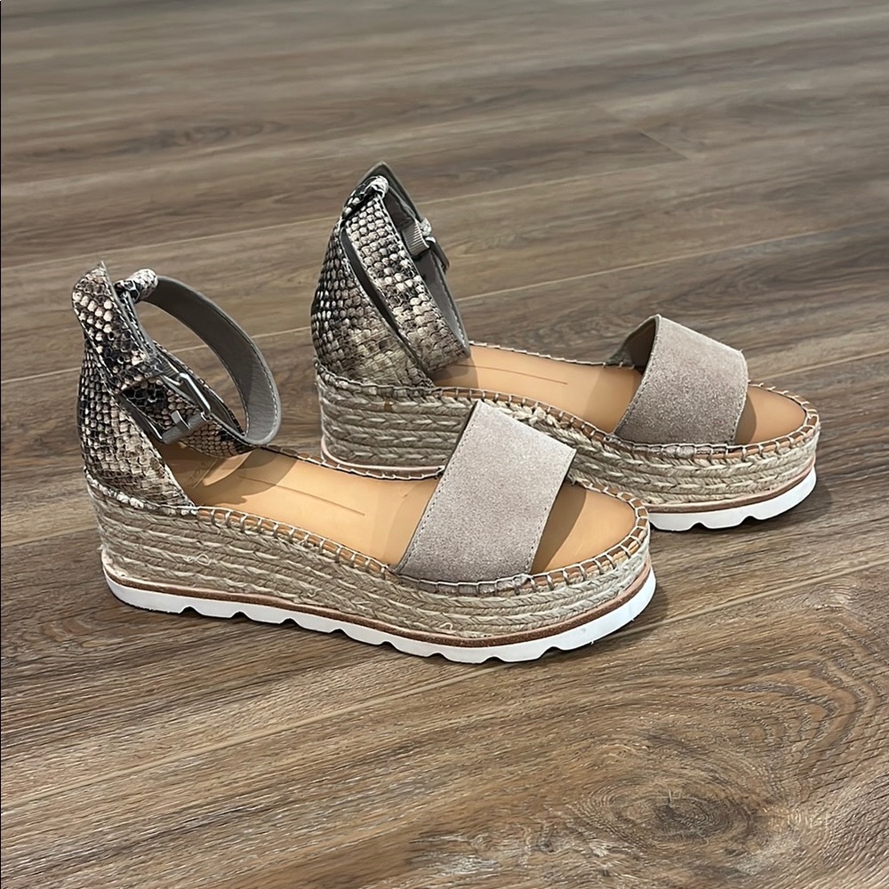 Dolce Vita Beige and Snakeskin Espadrille Wedges